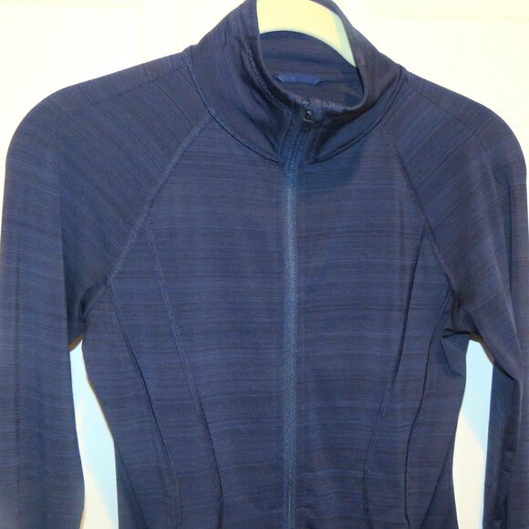 Athleta Sz XXS Heathered Blue Full Zip Mockneck Performance Jacket Thumbholes - Picture 12 of 16